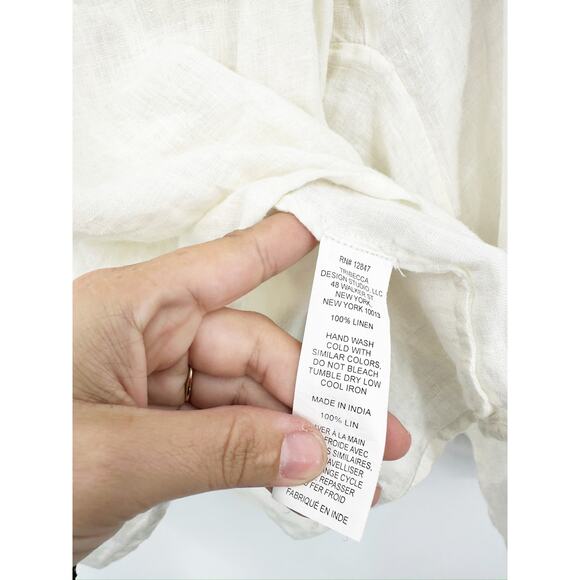 Nili Lotan White Red Embroidered Linen Long Sleeve Split Neck Peasant Top Sz XS - Picture 5 of 5